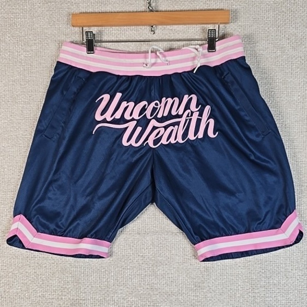 Uncommon Wealth Mesh Basketball Shorts Mens Large Blue Pink Script Embroidered